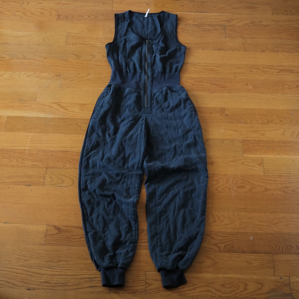 Free People River Roads Jumpsuit Womens Navy Quilted Zip Front Boho XS Utility